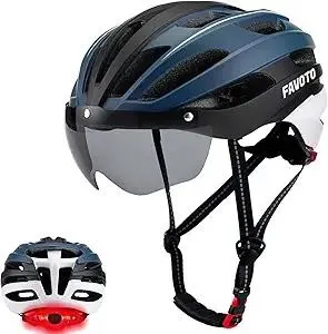 Favoto Bike Helmet with Light and Magnetic Goggles - USB Rechargeable Taillight -Mountain and Road Cycling Helmets for Men and Women