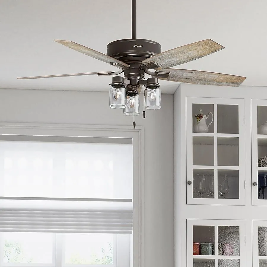 Hunter Lincoln 52-in Onyx Bengal Bronze with Barnwood/Drifted Oak Blades Ceiling Fan With Light ( 5 -Blade )