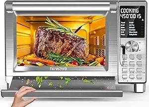 Nuwave Bravo XL Pro Air Fryer Toaster Oven, Improved 100% Super Convection, Quicker & Crispier Results, 100 Presets, Multi-Layer Even Cooking, 50-500F, Smart Probe, PFAS Free, 30QT, Stainless Steel