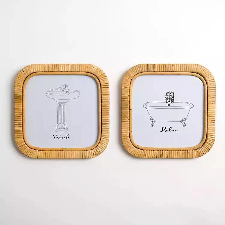 Bath Rattan Wrapped Wall Plaques, Set of 2