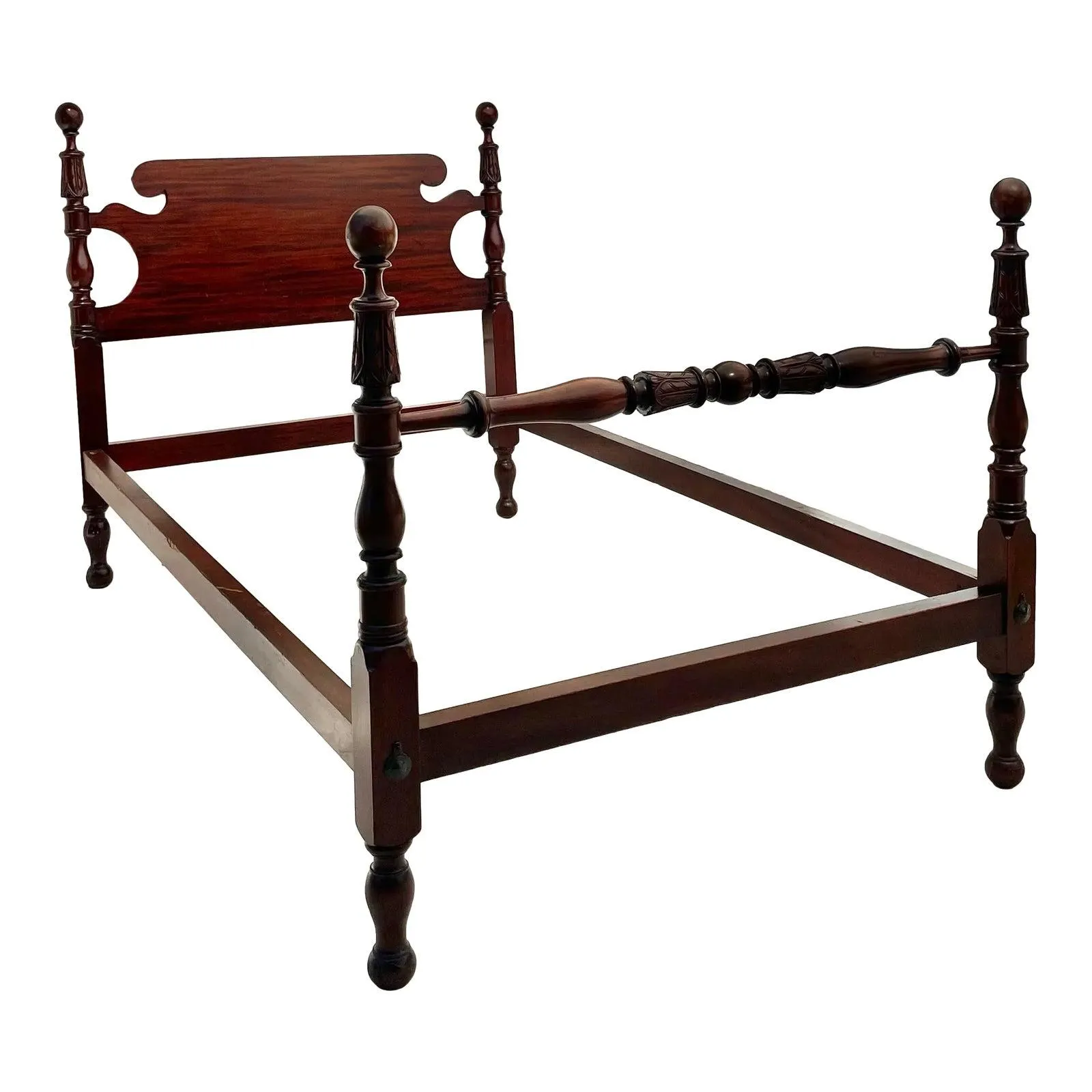 Antique European Small Double Sheraton Mahogany Bedframe