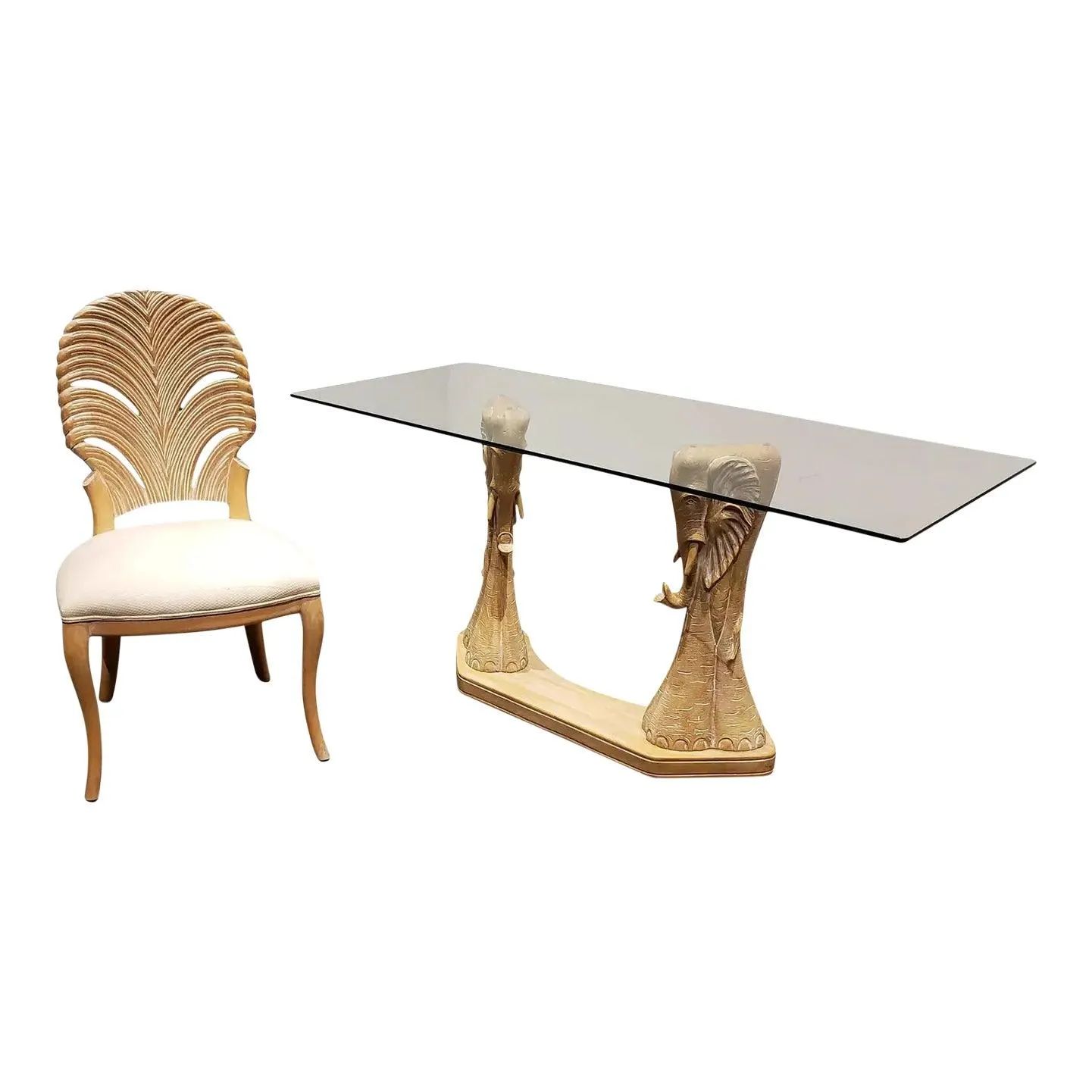 Miami Modern Elephant Writing Desk and Palm Leaf Chair Set by Lanzani