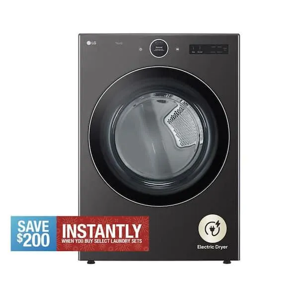 7.4 cu. ft. Vented Stackable SMART Electric Dryer in Black Steel with TurboSteam and AI Sensor Dry Technology