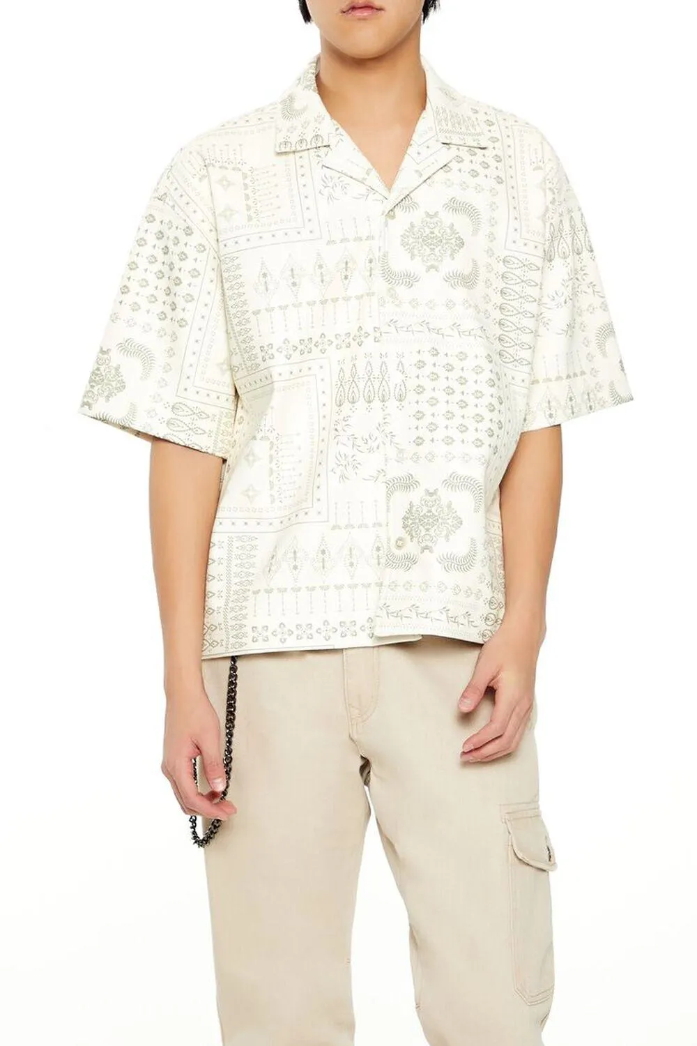 Paisley Faux Leather Cropped Shirt