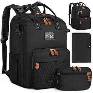 RAINSMORE Diaper Bag Backpack, Large Waterproof Baby Bag with Changing Pad, Detachable Crossbody Bag & Stroller Straps Travel Diaper Backpack for Moms Dads Unisex Baby Essentials Organizer