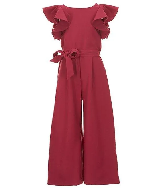 Big Girls Tie Front Tiered Ruffle Sleeve Jumpsuit