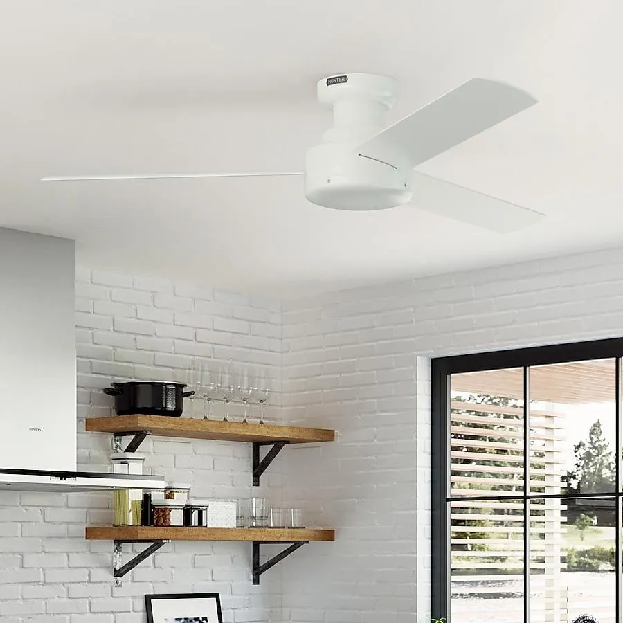 Hunter Presto SureSpeed 52-in Flush Mount Matte White with Matte White Blades Propeller Ceiling Fan Without Light 3 -Blade )