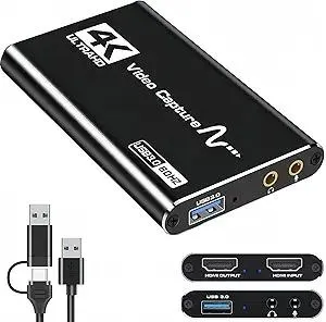 HDMI Capture Card for Streaming, 4K HDMI Video Capture Card, 1080p 60fps USB 3.0 Capture Card with Microphone, for Gaming/Live Streaming/Video Conference, Works for Switch/PS5/Camera/PC ect