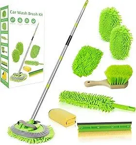 62" Car Wash Brush with Long Handle Chenille Microfiber Car Wash Mop Mitt Wheel Brush Car Cleaning Brush Kit Windshield Window Squeegee Car Duster Microfiber Towel Gloves for Cars RV Truck Boat