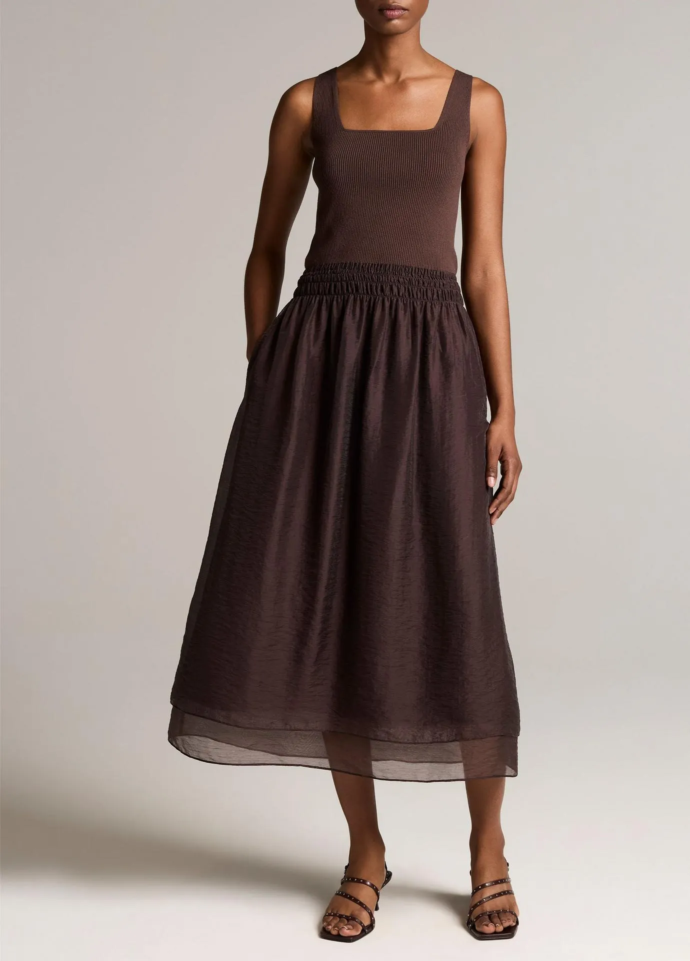 Square-Neck Mixed-Media Dress
