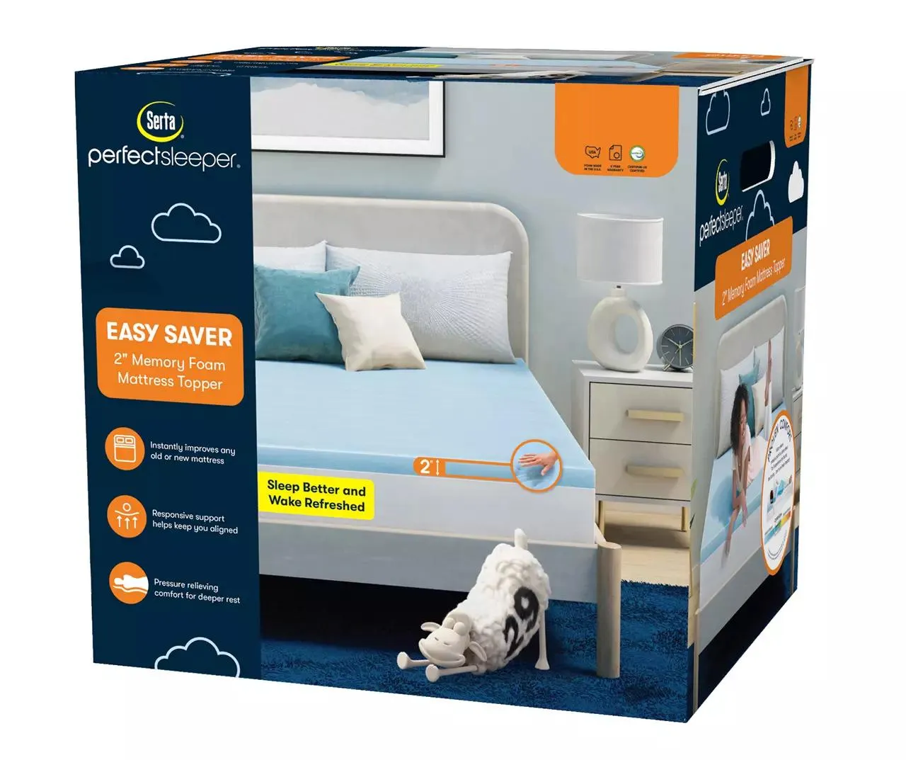 Easy Saver Blue 2" Queen Memory Foam Mattress Topper