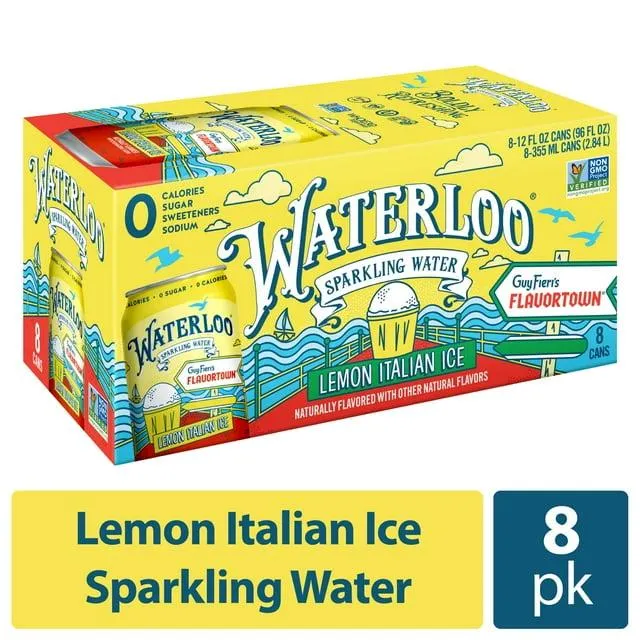 Waterloo Sparkling Water, Lemon Italian Ice, 12 fl oz, 8 Pack Cans
