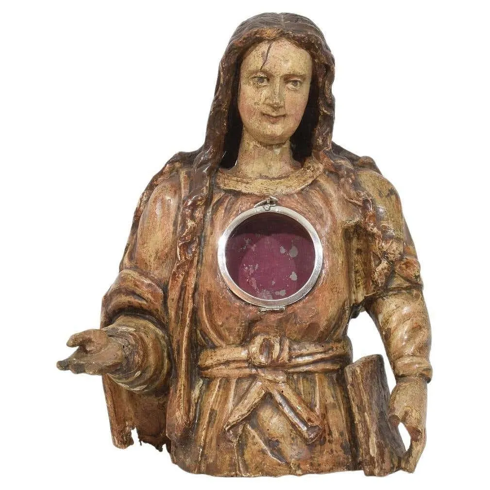 17th-18th Century Italian Wooden Reliquary Bust of a Madonna