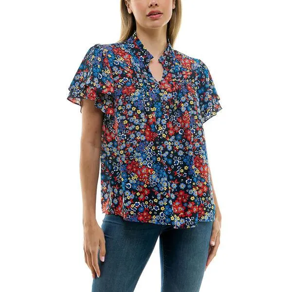 Womens Zac & Rachel Short Flutter Sleeve Mini Floral Blouse