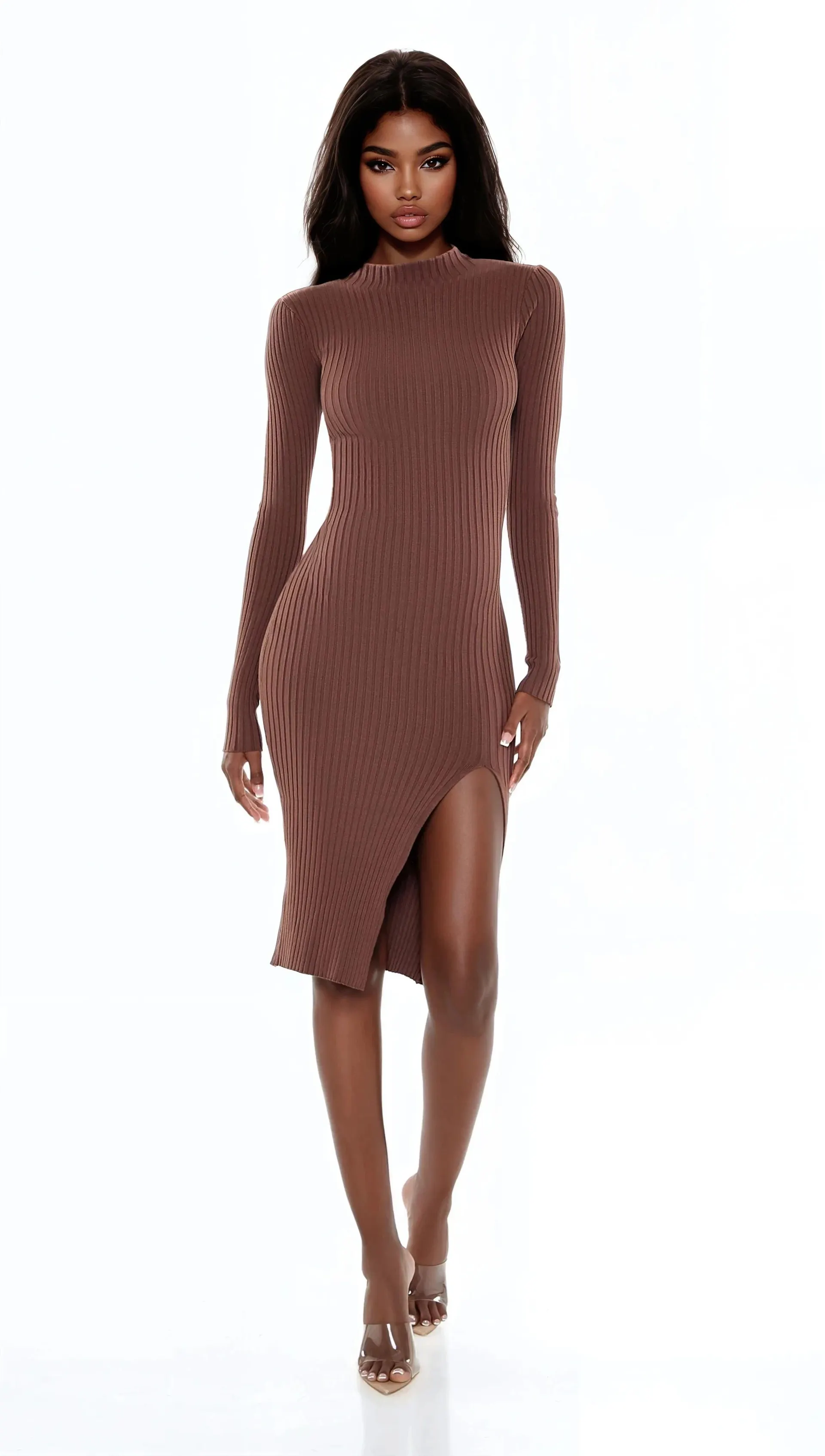 Ribbed Knit Midi Sweater Dress