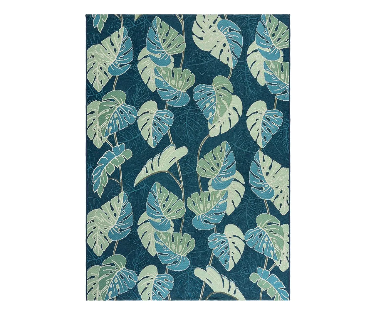 Wiltshire Blue & Green Monstera Outdoor Area Rug, (8' x 10')