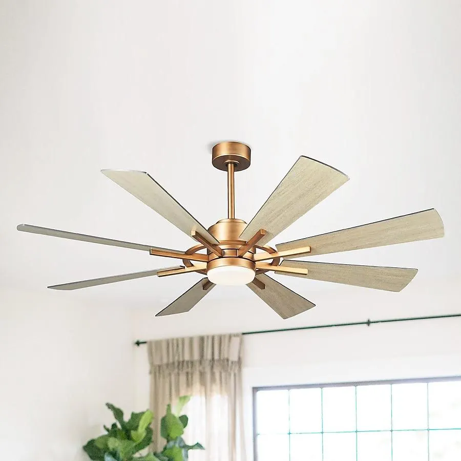 Parrot Uncle Windmill Ceiling Fans 60-in Integrated LED Outdoor Gold with Brown Blades Ceiling Fan With Light 8 -Blade )