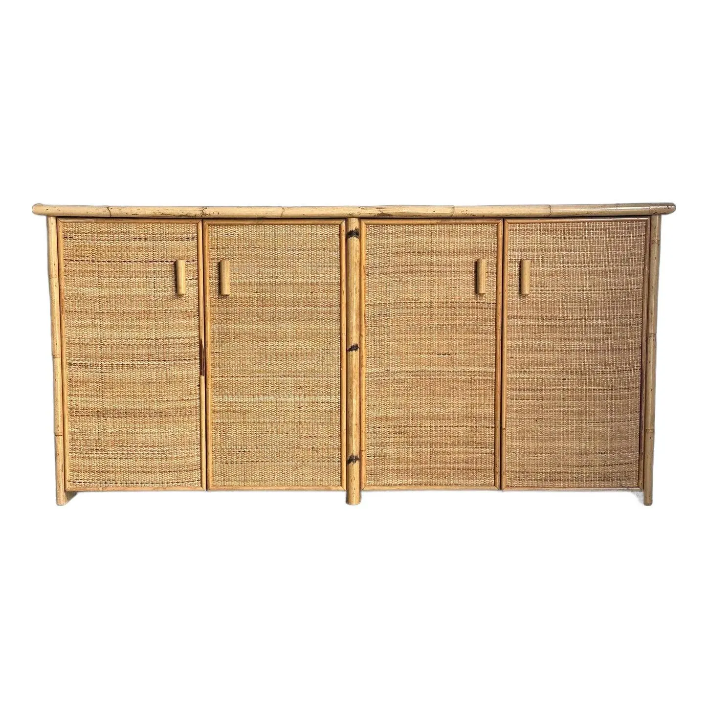 1980s Vintage British Colonial Style Bamboo and Cane Sideboard