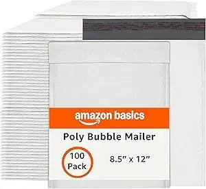 Amazon Basics Poly Bubble Mailer, 8.5" x 12" (Internal Size 8.25" x 11"), Self-Seal, 100-Pack, White/Grey