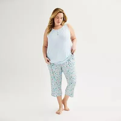 Plus Size Croft & Barrow® 2-Piece Short Sleeve Smocking Pajama Top & Pajama Pants Set