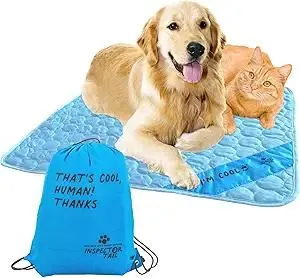 INSPECTOR TAIL Self Cooling Mat for Dog + Free String Bag/Washable & Portable Pet Soft Pad for Indoor or Outdoor/Perfect as Blanket for Kennel Sofa Bed Floor Car/Blue