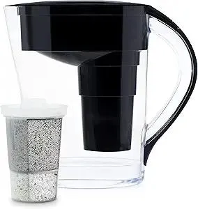 Santevia MINA Alkaline Pitcher | 9-Cup at Water Filter System That Adds Minerals and Makes Alkaline Water | Fluoride, Chlorine and Lead Water Filter | American Filtration Media