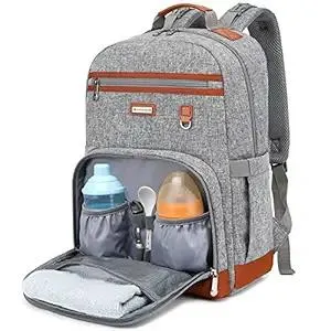 Diaper Bag Backpack, Large Baby Nappy Bags with Portable Changing Pad for Boys and GirlsMultifunction Travel Baby Bag for Moms Dads, Shower Gifts Waterproof and Stylish,Grey