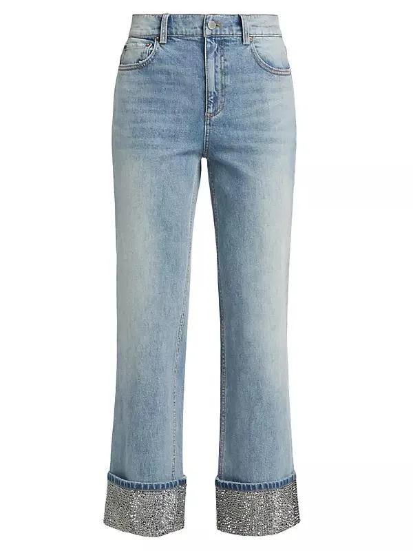 Weezy High-Rise Straight-Leg Embellished Jeans