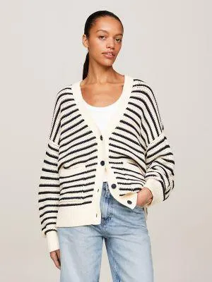 Oversized Crochet Stripe Cardigan