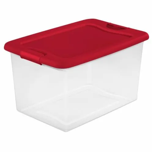Sterilite 64 Quart Latching Storage Box - Clear/Red