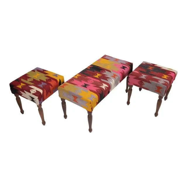 Kilim Bench Upholstered With Turkish Kilim Rug