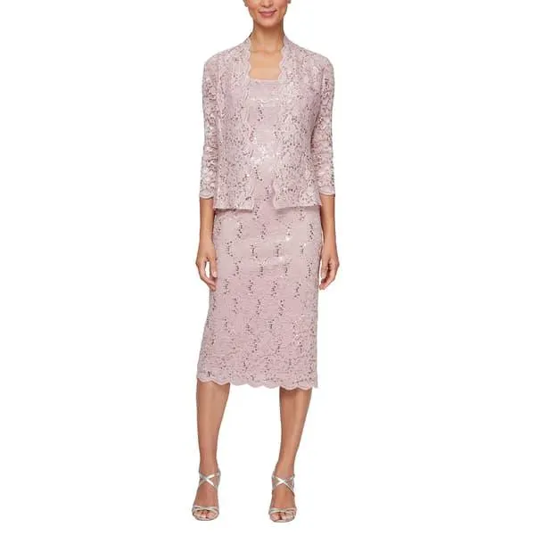 Petite SLNY 2pc. Tea Length Lace Jacket Dress