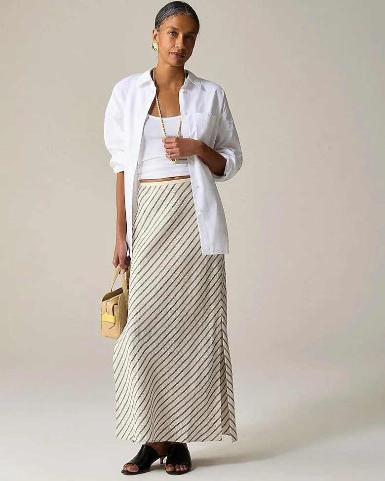 New Gwyneth slip skirt in striped linen