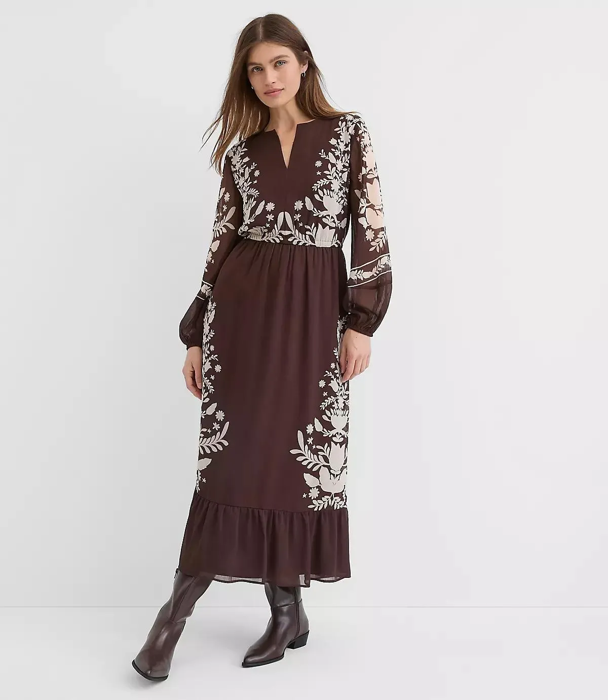 Floral Garland Flounce Maxi Pocket Dress