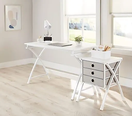 Realspace® X-Cross 48"W Computer Desk With File Cabinet, White