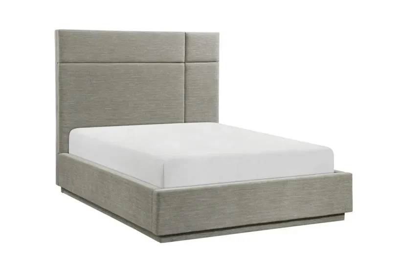 Kaelix Grey Wood Queen Upholstered Platform Bed