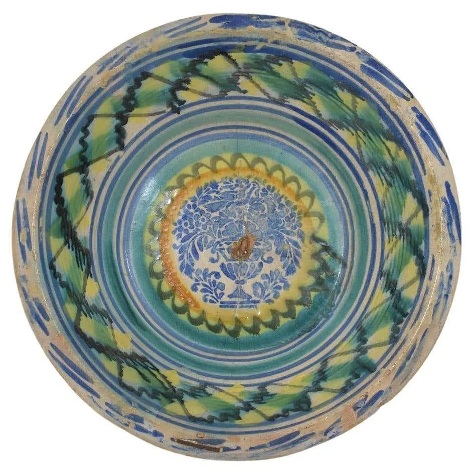 Large 18-19th Century Spanish Glazed Earthenware Bowl