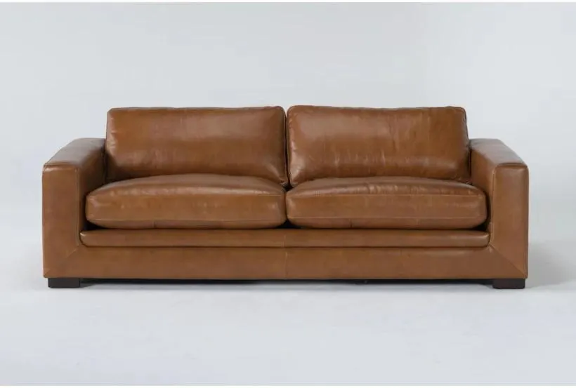 Mason Brown Leather 89" Sofa | Down Cushions | Track Arms | Down Cushions