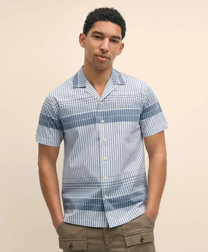 Cotton Camp Collar, Border Plaid Short-Sleeve Shirt