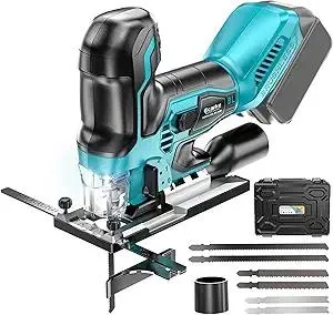 Ecarke Cordless&Brushless Jig Saw Compatible With Makita 18V Battery, 3800RPM, 6 Speeds Dial Control, Free-Tool ±45° Bevel Cuts, 4 Orbital Action, Dust Blows and 6 Blades For Cutting (Exclude Battery)