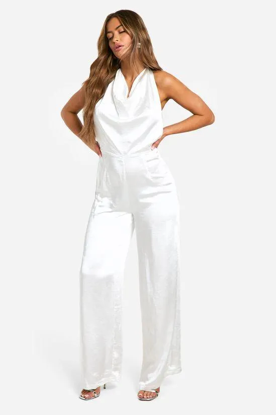 Satin High Cowl Backless Jumpsuit