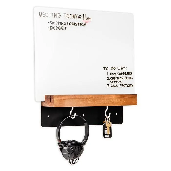 Mind Reader Glass Dry Erase Board with Wood Holder and Hook Whiteboard Message Center,