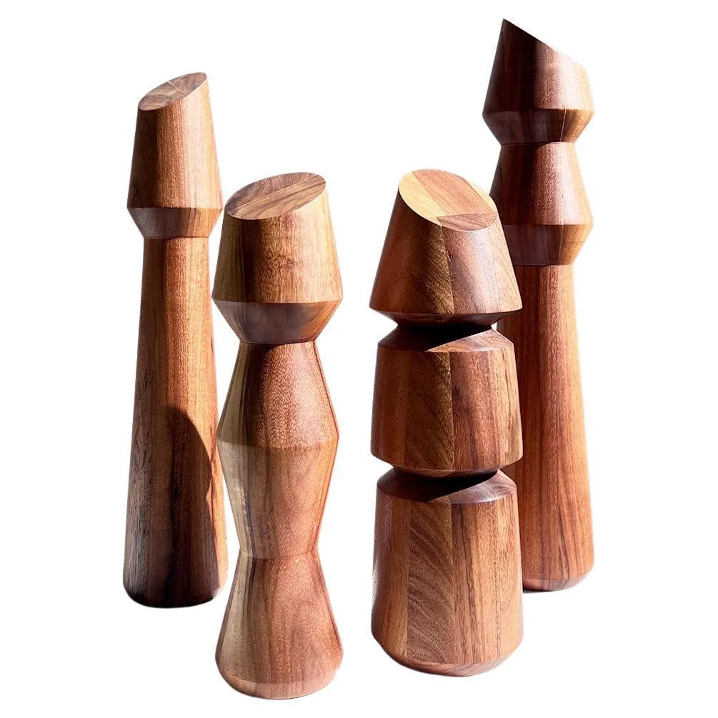 Hand Carved Wood Totem Sculptures - Set of 4