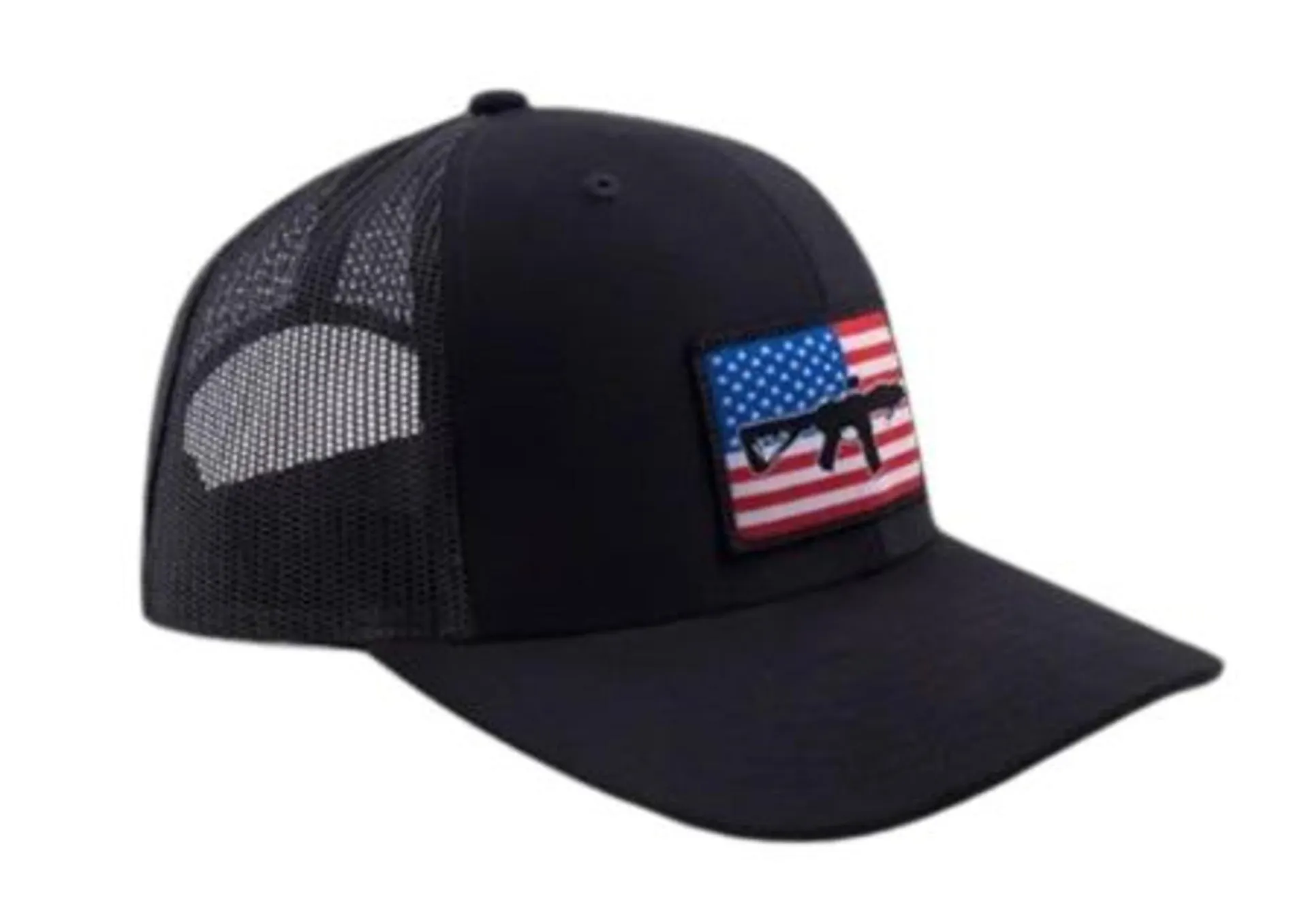 Black Rifle AR w/Red, White Blue Flag Patch Black Snapback Hat OSFM