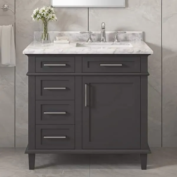 Sonoma 36 in. Single Sink Dark Charcoal Bath Vanity with Carrara Marble Top (Assembled)