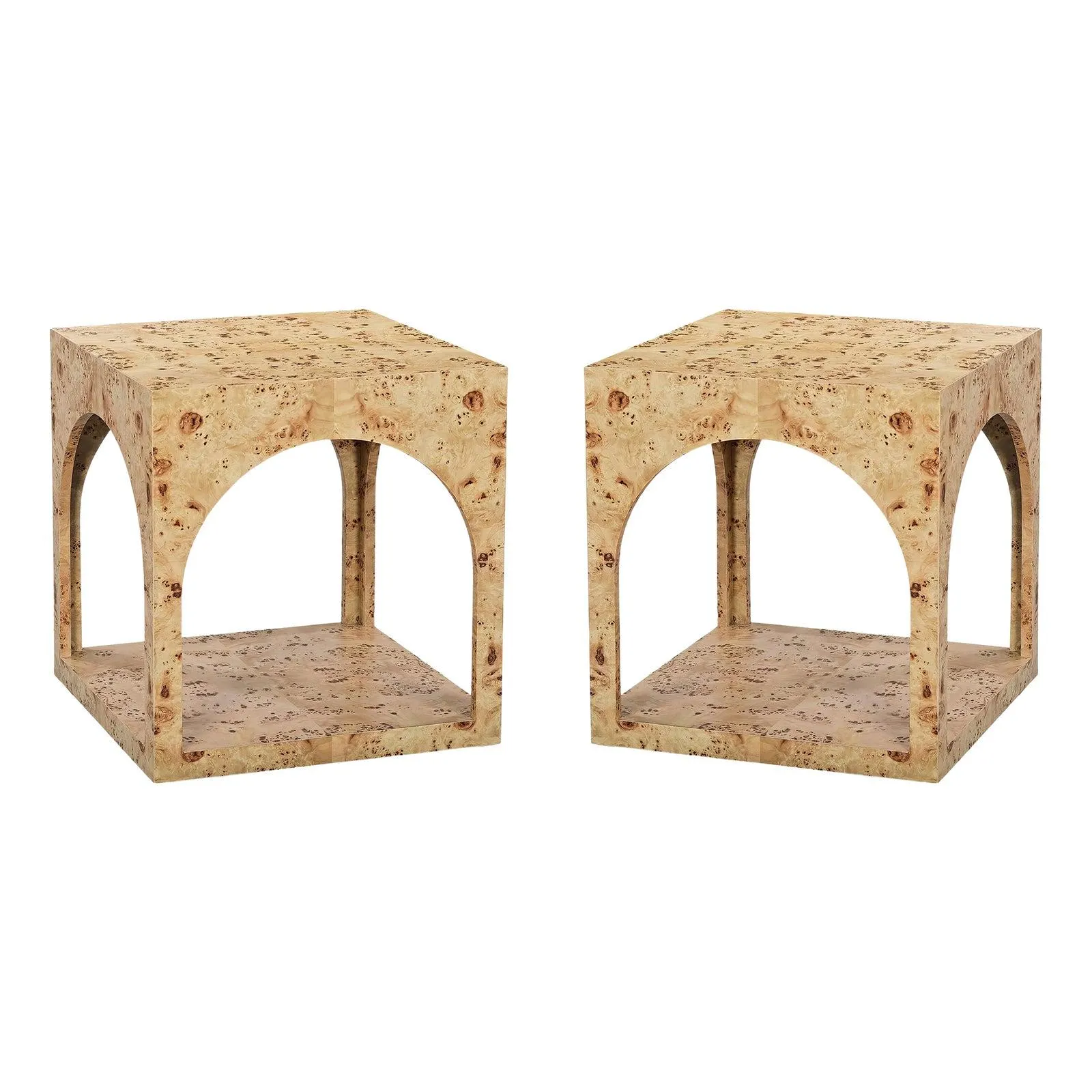 Pair of Square Light Burl Wood Side Tables