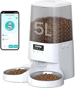 MeowServe S20D Dual Bowl Automatic Cat Feeder & Dog Feeder – 5L Dual Hopper Pet Food Dispenser with Timed Feeding, APP Control, SUS304 + ABS, Cat Food Dispenser for 2 Cats, Easy to Clean
