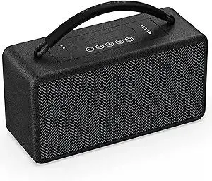 DINDIN Portable Bluetooth Speaker: 80W (Peak), 20H Playtime, Loud Wireless Wood Speakers with Bass, AUX and USB Input, Subwoofer, TWS Pairing, Vintage Speaker for Outdoor, Home, Office (Black)