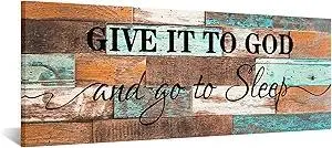 KREATIVE ARTS Vintage 36"x12" 'Give It To God And Go To Sleep' Canvas Prints - Rustic Farmhouse Wall Art Decor for Master Bedroom, Above Bed Hanging Decoration