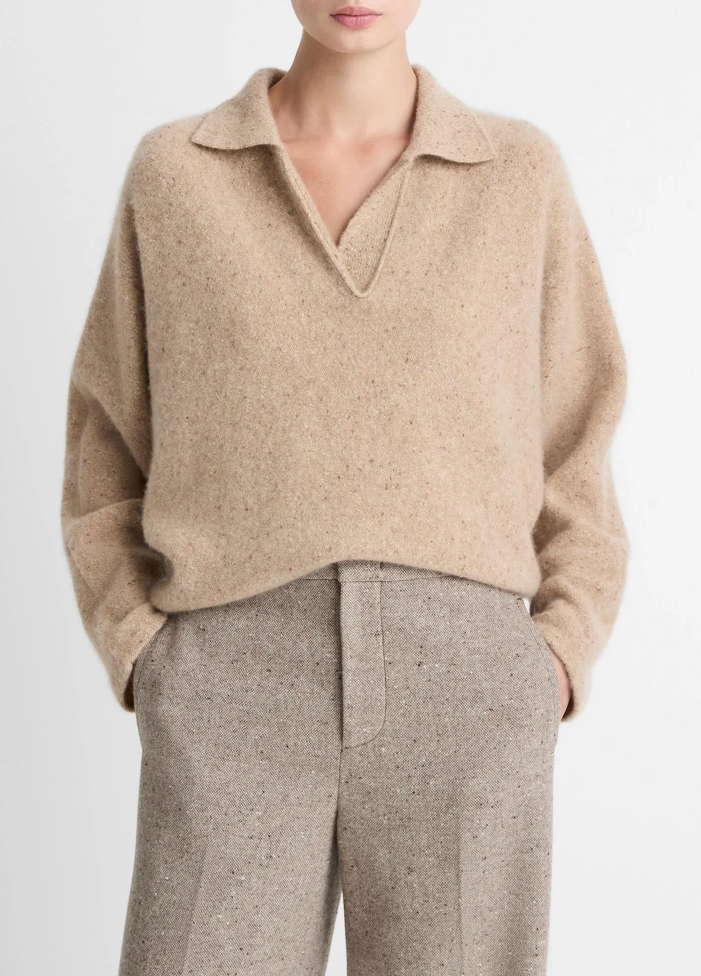 Donegal Plush Cashmere Dolman-Sleeve Polo Sweater